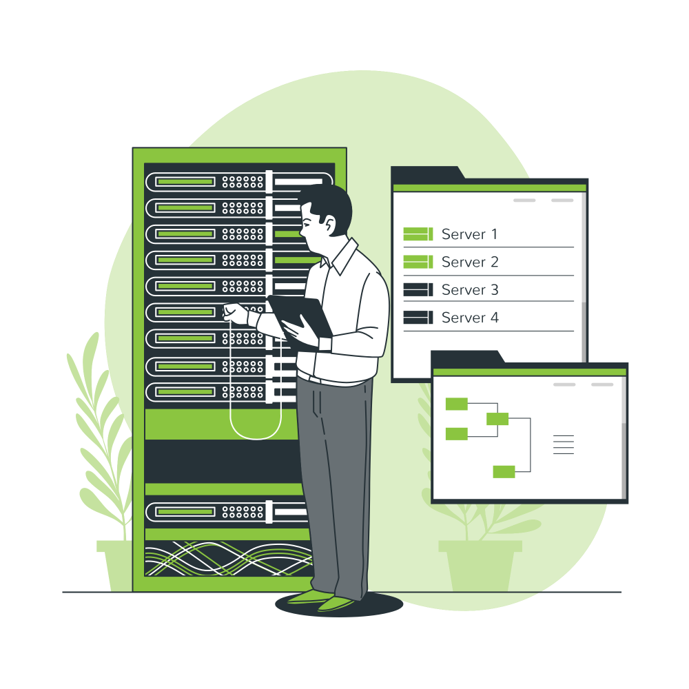 Mężczyzna konfigurujący serwery dedykowane